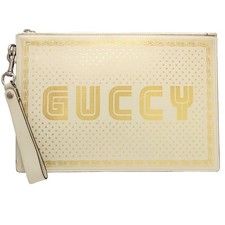 GUCCI SEGA Sega Collaboration 510489 Clutch Bag Leather Ivory Gold 181080 Used