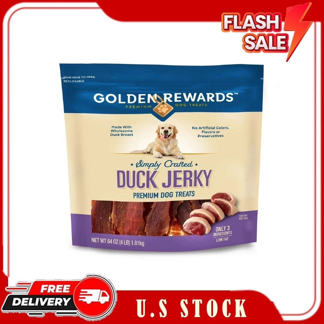 Golden Rewards Duck Flavor Premium Dry Jerky Treats for All Dogs, 64 oz