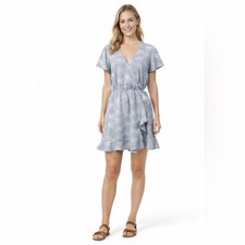 J. Crew Mercantile Blue & White Floral Print Faux Wrap Ruffle Dress Size Medium