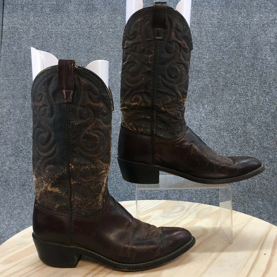 牧马人靴男式 8.5D 西部牛仔棕色皮革中筒尖头拉 — 第 2/4 张图片