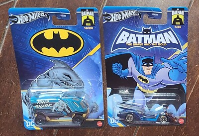 BATMAN ~ Lot of 2 Hot Wheels: BRAVE & THE BOLD BATMOBILE/KING SHARK AERO POD