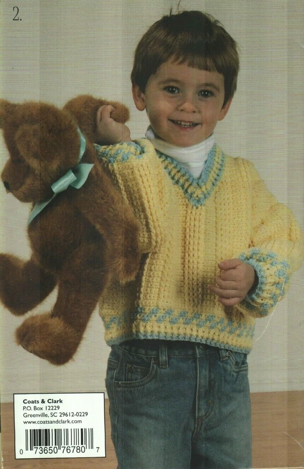 USED KID'S CUTIES 3 SWEATERS 4 CHILD SIZES DIGEST SIZE CROCHET PATTERN LEAFLET - Image 4 of 4