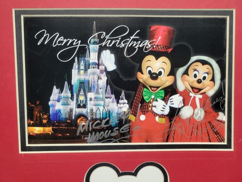 Mickey & Minnie Mouse Picture Matted Signed Disney World Resorts Merry Christmas - Picture 2 of 9