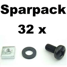 32 zestawy śrub rackowych M6 x 12 czarne + podkładka płaska + nakrętka kwadratowa