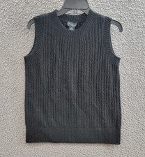 C by Bloomingdale's Cashmere Crochet Crewneck Vest Women's M Black Pullover