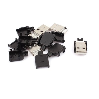 10 Stück USB 2.0 Typ-A Stecker 4-Pin Stecker Adapter Stecker Buchse & schwarze Kunststoffabdeckung 