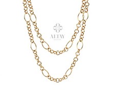 14K Gold Chain Necklace, Rolo Chain Choker, Oval Links Necklace, Chunky Vintage