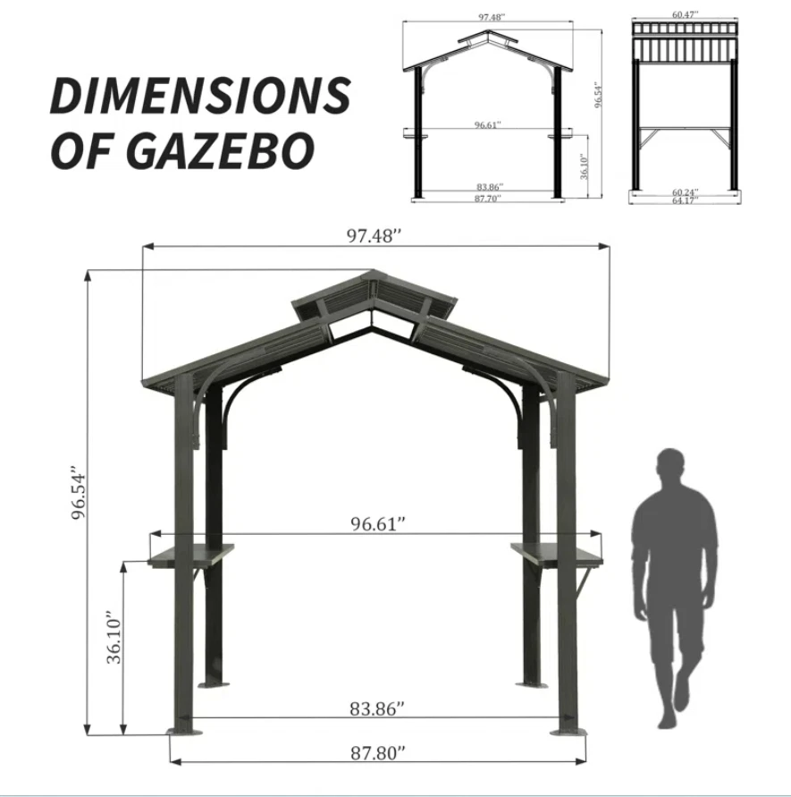 Carpa Carpa Parrilla Doble Techo Techo Duro Domi 8x5FT con Acero Galvanizado, Estantes Laterales, Gris Foto 2 de 4