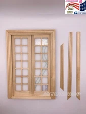  Miniature 1/12 Double Door French Wooden Dollhouse Housework Can Be Painted Dec