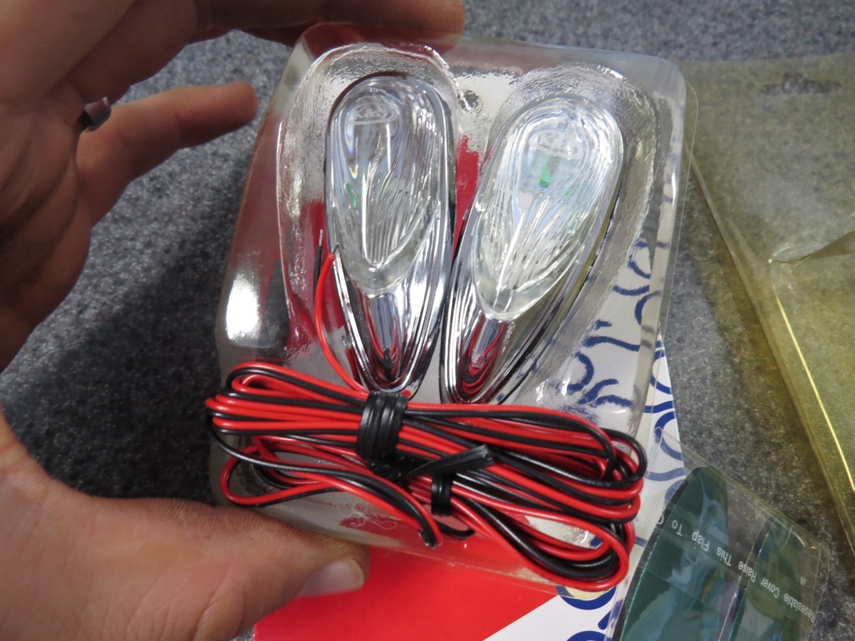 NOS K&S 12V Chrome Mini Flush Mount Light Red Led Marker Lights 25