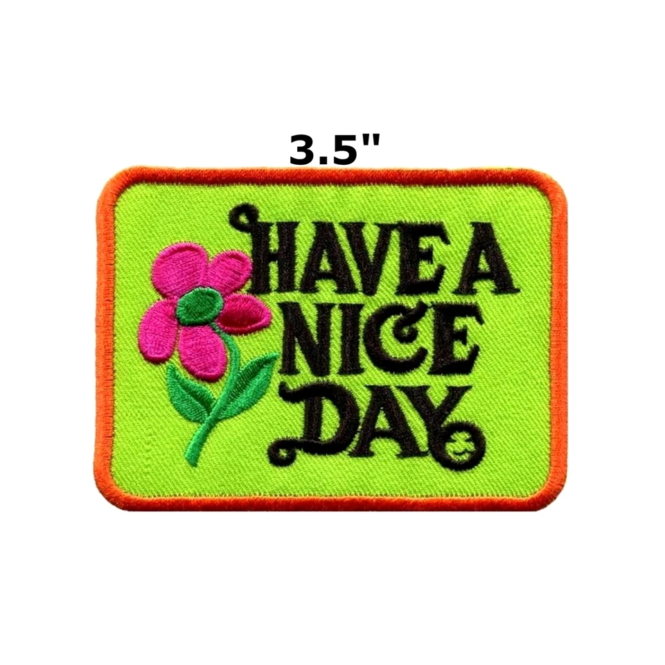 Have a Nice Day 70s hippie retro boho weed love applique iron-on patch new green - Image 2 of 3
