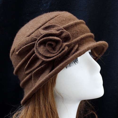 Women 1920s Look Wool Knit Beanie Bonnet Beret Warm Floral Cap Bucket Winter Hat - Picture 12 of 17