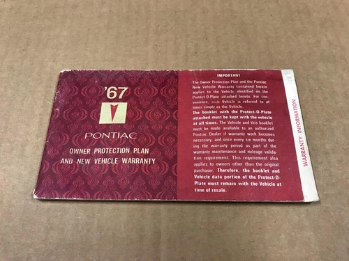 Vintage 1967 Pontiac Owner's Protection Plan & Vehicle Warranty