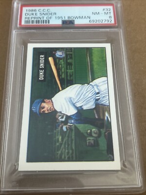 Duke Snider 1986 CCC 1951 Bowman Reprint #32 PSA Graded 8 Only 1 Graded ...