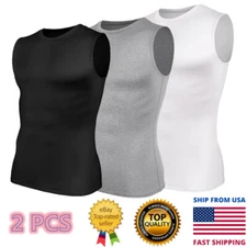 2 Pack Men Body Shaper Slimming Tummy Vest Compression Shirt Tops Shapewear US