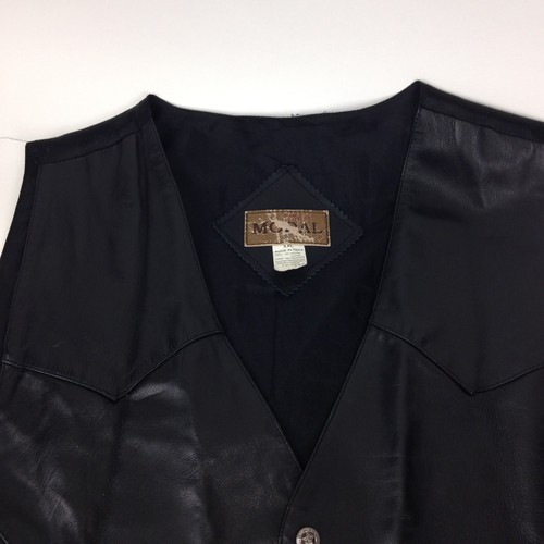 Gilet Modal Vintage Pelle Nero Anteriore Western Biker Oklahoma Bottoni Stato XL - Foto 4 di 6
