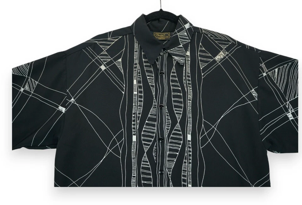 Vintage Monzini Collection Men's Shirt Button Down Size M Geometric Black - Image 3 of 4