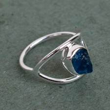 Natural Neon Apatite Ring, Solid 925 Sterling Silver Apatite Crystal Ring-RR079
