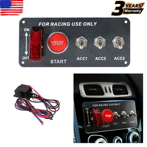 Ignition Switch Panel 12 V Race Car Engine Start Push Button Switch Panel Carbon Fibre LED Toggle Switch voor Race Car RV Truck 5 in 1 (Type 2