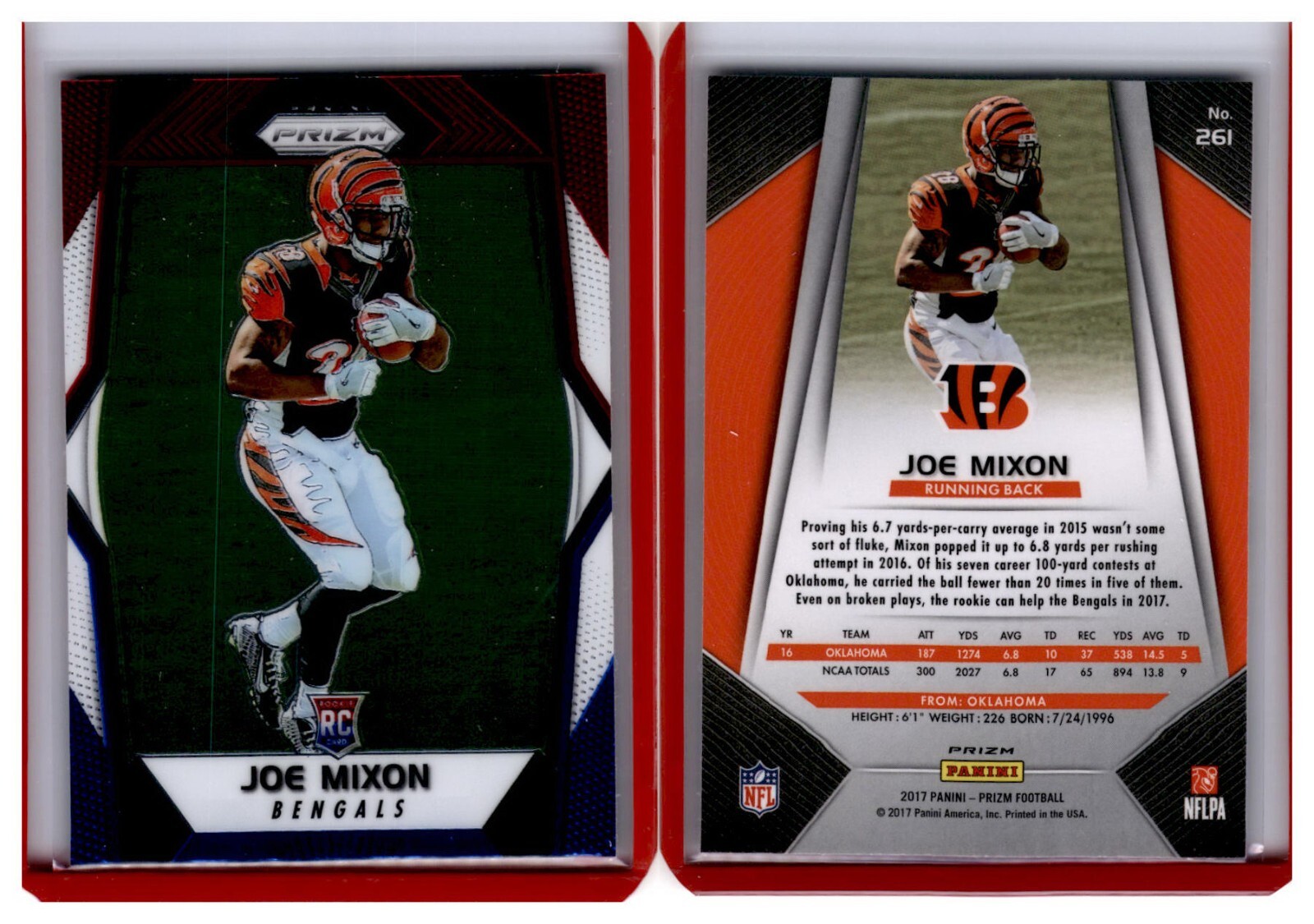 2017 Prizm Red White Blue Rookie #261 Joe Mixon Bengals