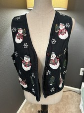 Sweater Christmas Vest Women  s Vintage Petit Large Snowman, Ugly