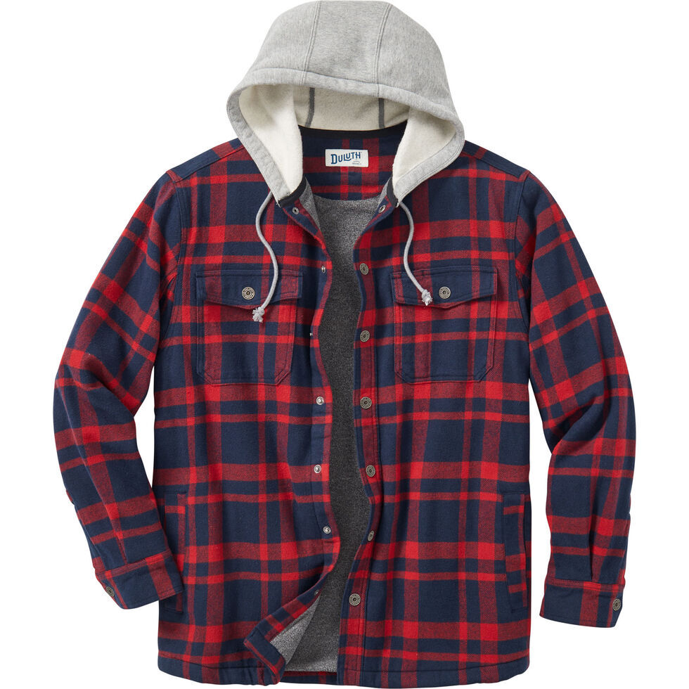 duluth trading Men's Flapjack Relaxed Fit Hooded Shirt Jac IN Navy Plaid eBay