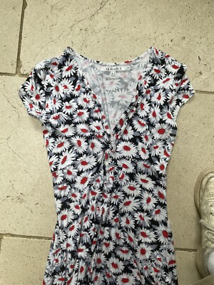 lk bennett midi navy red and whote floral dress with knot in
