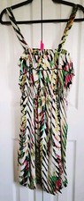Pure Energy L Dress Short Colorful Gathered Waist Removable Straps Ruffle Vtg