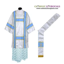 NEW American Dalmatic Metallic Silver vestment with Deacon's stole, Chasuble