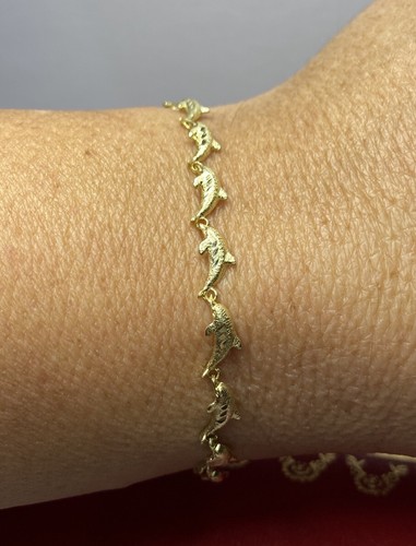 🐬 SELTENES Vintage 14k Gelbgold Diamantschliff Delphin Tier 585 Mädchen Armband 7 Zoll - Bild 11 von 13
