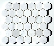Carrara White 2" Hexagon Glossy Marble Mosaic Wall Floor Tile Backsplash Bath