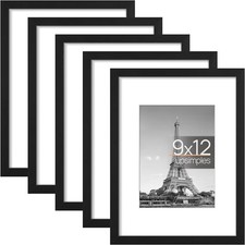 upsimples 9x12 Picture Frame Set of 5,Display Pictures 6x8 with Mat or 9x12 W...