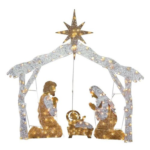 Belén exterior acrílico iluminado tres decoraciones navideñas familia Jesús - Imagen 12 de 16