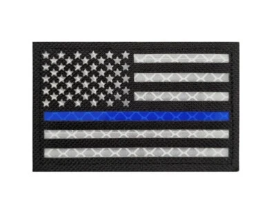 TACTICAL GEAR JUNKIE Reflective IR Thin Blue Line USA Flag Patch Hook And Loop Police Law Enforcement