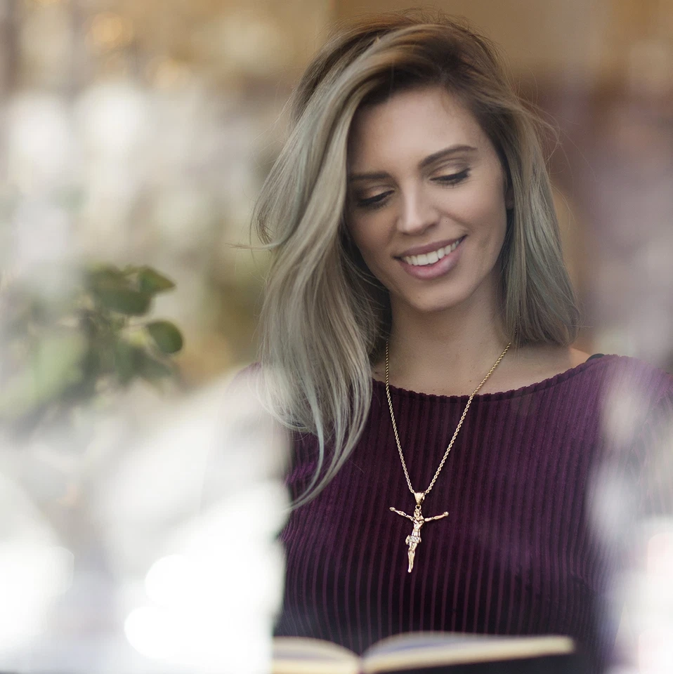 JOYERÍA DE POR VIDA Collar Cruz Colgante Jesús Circonita Cúbica Chapado en Oro 24k Foto 2 de 4