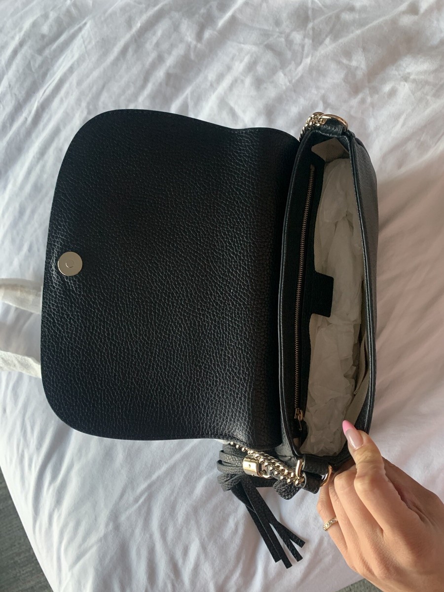 NWT GUCCI Soho Tassel Flap GG Shoulder Bag Crossbody Black