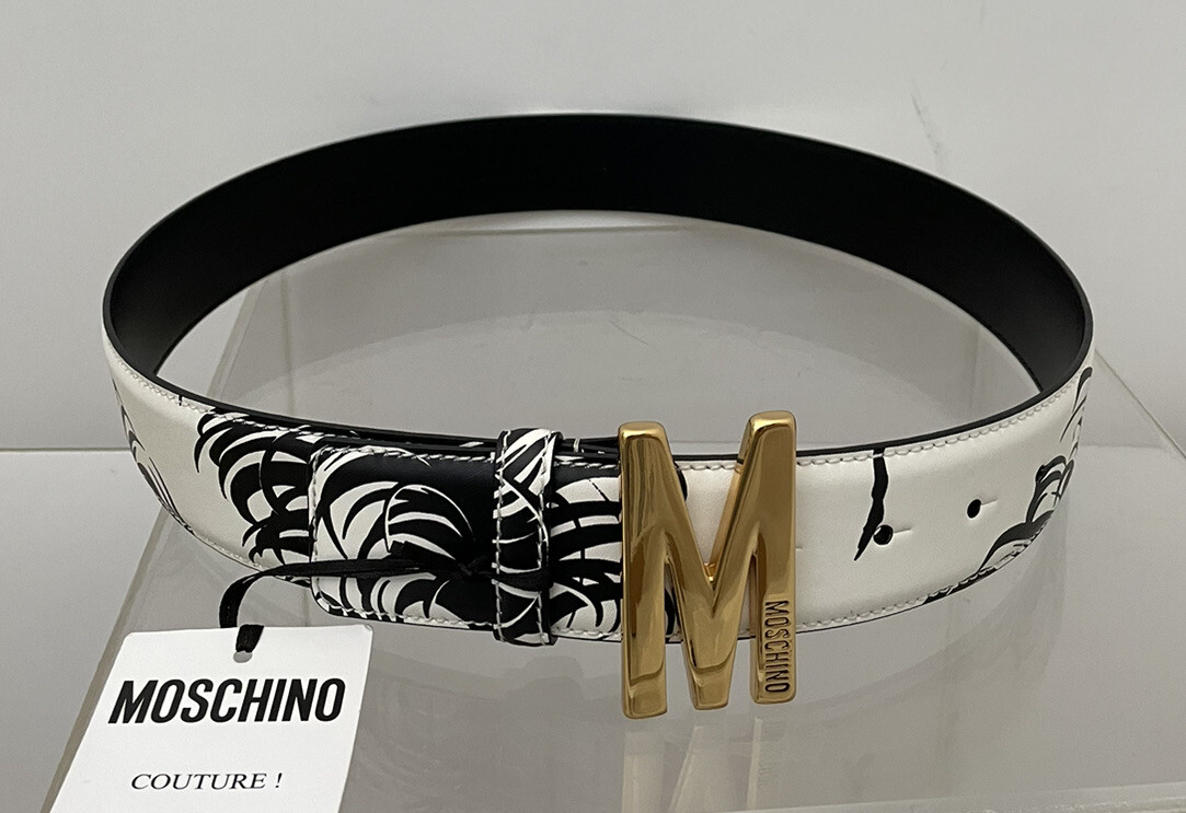 Moschino White and Black Leather Belt with Gold Logo Buckle MOSCHINO belt Belt written leather Z2A8014 black-white - Soledad main image 3