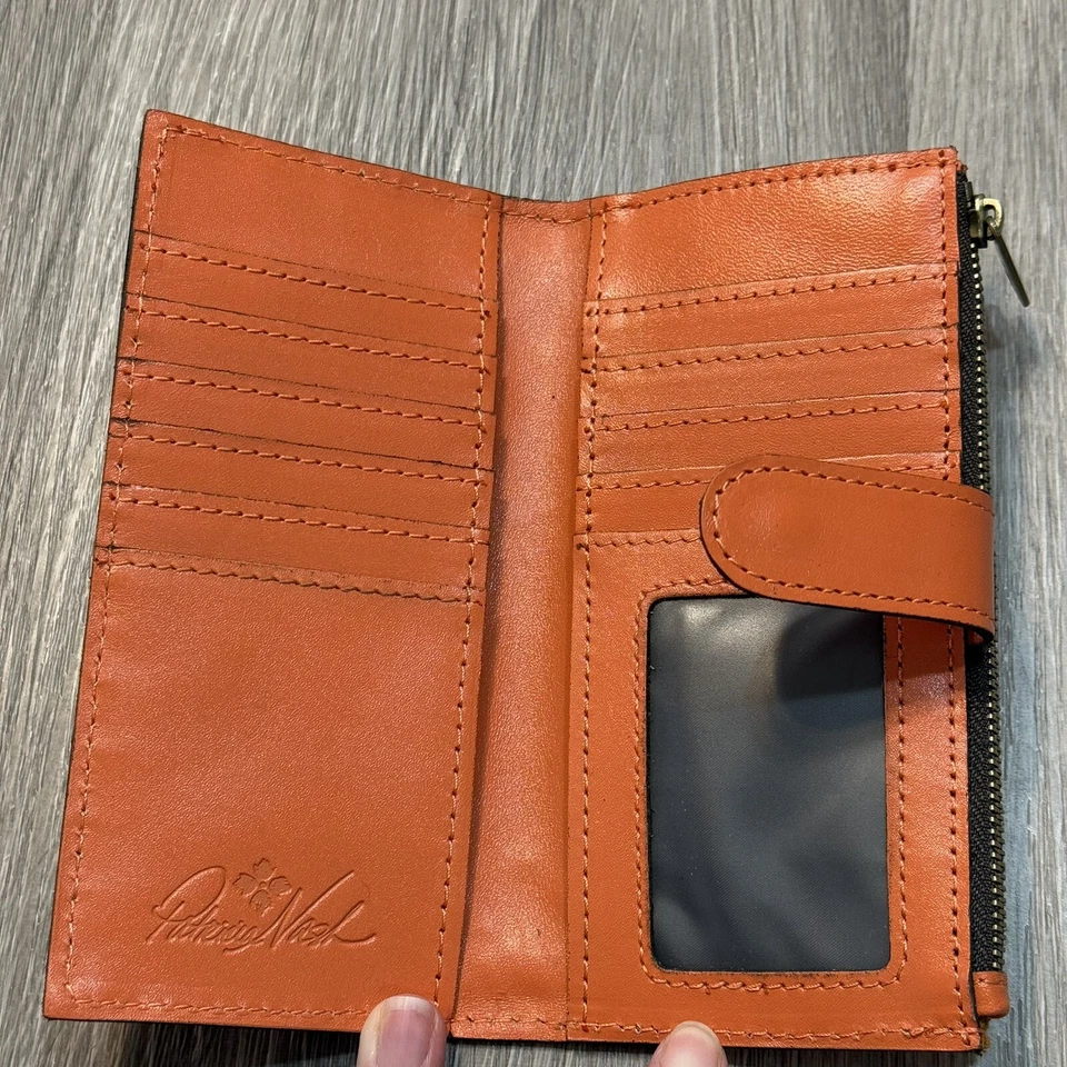 Patricia Nash Tooled Nazari Bifold Wallet Holder Cinnamon Orange Zip Snap Floral - Image 2 of 4