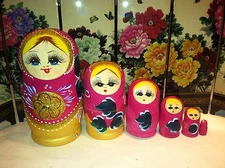 russian nesting doll Set Of 6 Hand made 6 inchs tall Pink US Seller
