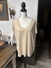 NWOT DG2 By Diane Gilman Beige Tunic W/Rhinestones Sz XL