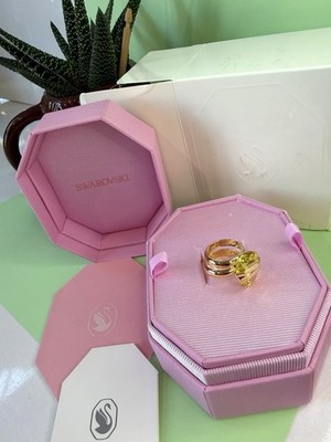 Swarovski Lucent Magnet Ring Set Yellow Crystal Gold Tone Size 58