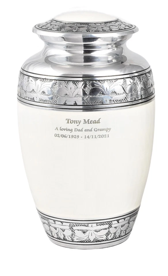 Adult Cremation Urn Engraved Aluminium Fully Personalised White Funeral Memorial - Image 3 of 3