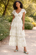 Chelsea28 Dress Women Size Medium Victoria Floral Tiered Maxi V Neck Smocked NWT