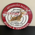 VINTAGE WINCHESTER DEER AUTHORIZED SHELL HUNTING GASOLINE OIL PORCELAIN SIGN