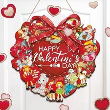 Valentine's Day Door Sign Wooden Heart Hanging Wreaths Sign Front Decor Red Hear