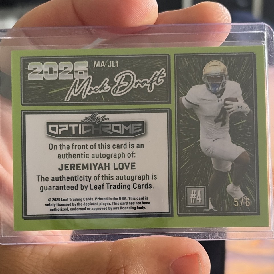 2026 mock draft jeremiyah love auto card 5/6 | eBay