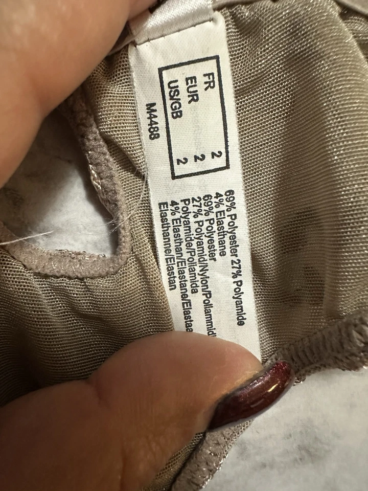 NWOT Millesia Mesh Embroidered Thong Size 2 - Taupe Color - Floral - Image 4 of 4