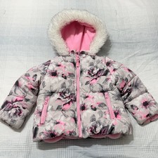 OshKosh B  gosh Girls Floral Puffer Coat 2T Pink Gray Hooded