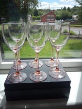 Vintage Luminarc Six Rose Pink Stem Wine Glasses. Made In France. Height 19cm