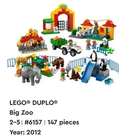 2012 LEGO Duplo Set 6157 BIG ZOO Complete Set Animals & People 147 pcs Ages 2-5